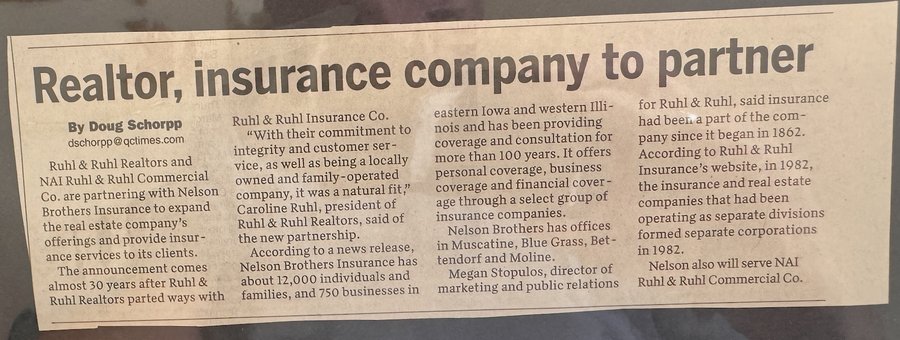 Nelson Brothers Agency's landmark alliance with Ruhl & Ruhl Real Estate.